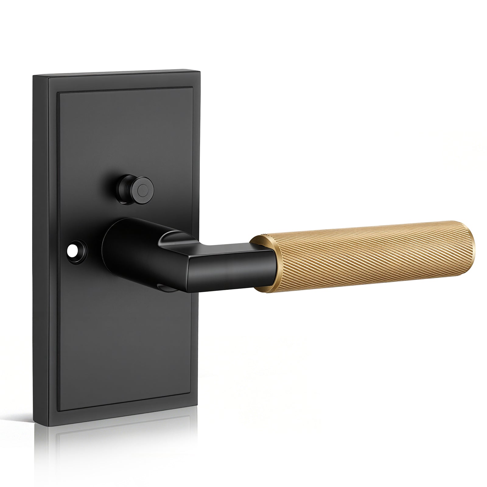 FLIRABBIT Matte Black Privacy Door Lever with Solid Brass Knurled Grip