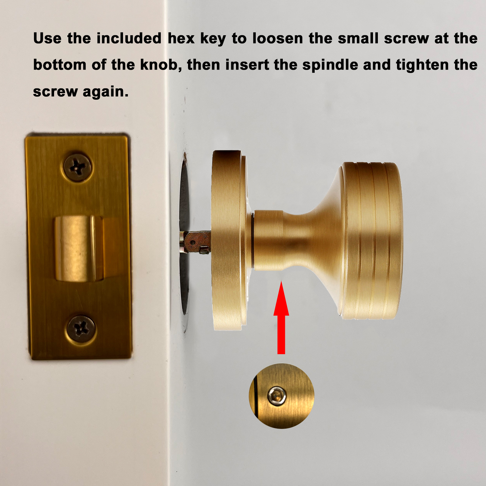 Grooved Brushed Brass Privacy Door Knob | Minimalist Brass Handle for Bedroom & Bathroom
