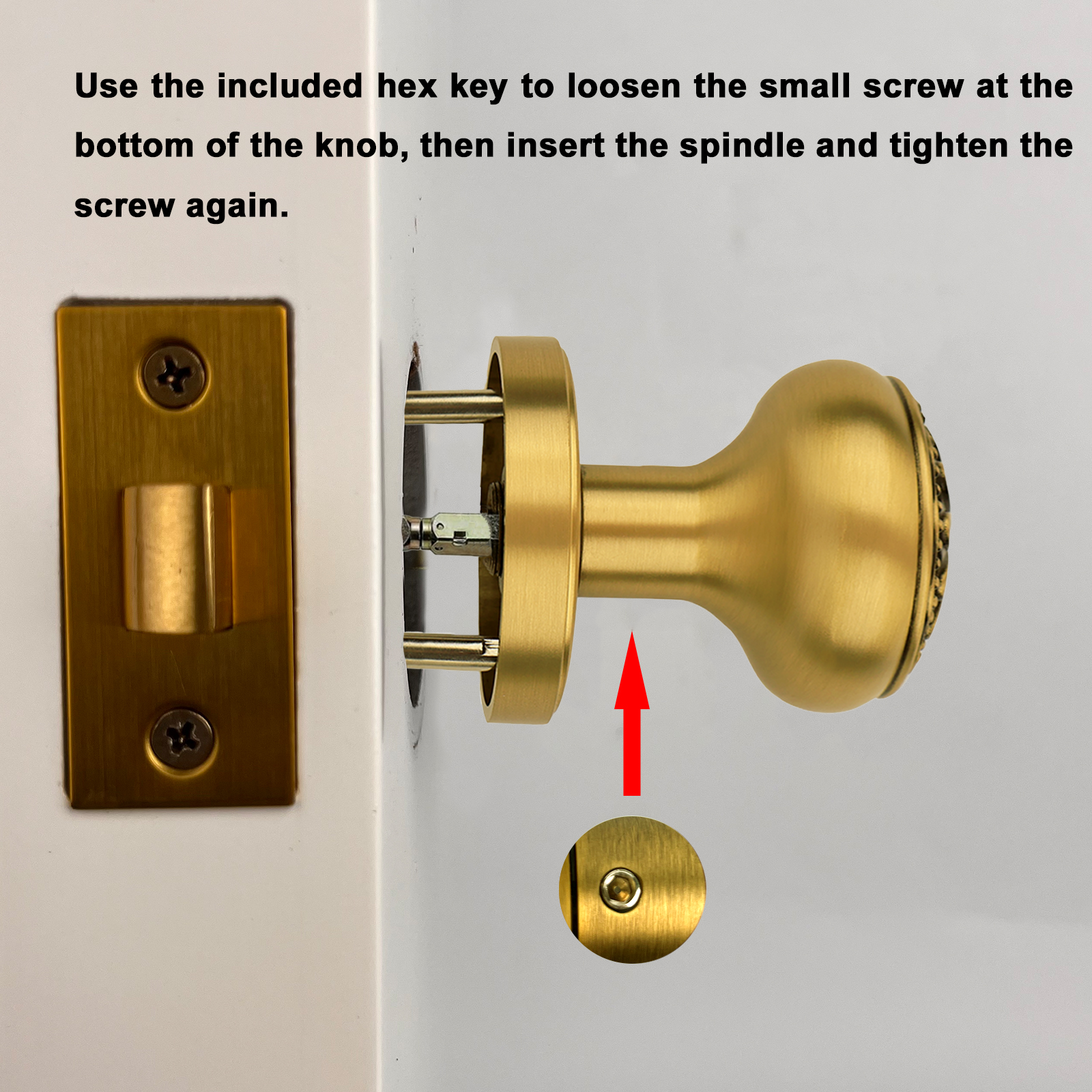 Brushed Brass Floral Privacy Door Knob | Brass-on-Black Art Deco Handle for Bedroom & Bathroom