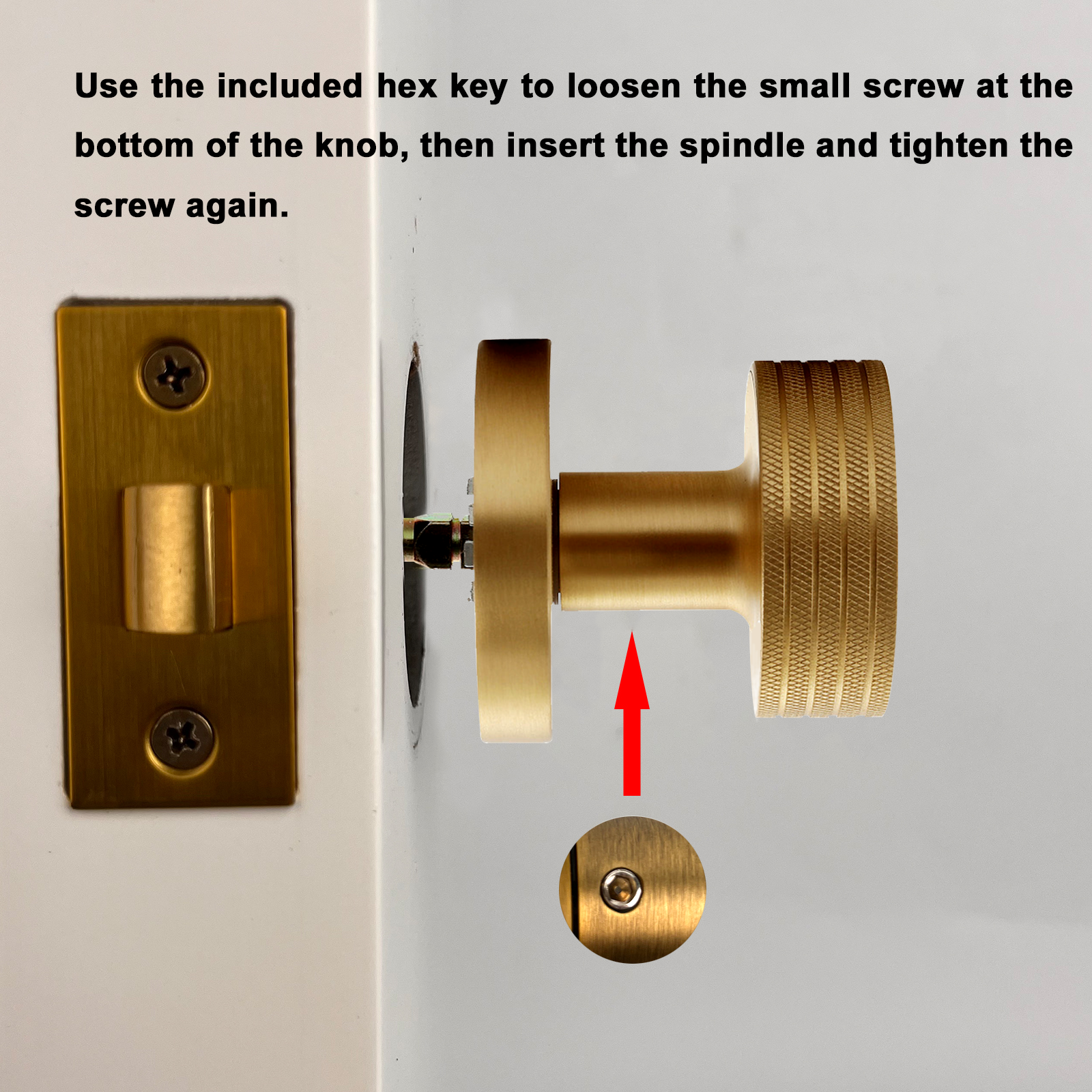 Knurled Brass Passage Door Knob – Industrial Style Grip Handle, Solid Brass Build, Brushed Finish – Fixed 60mm Backset for Hallway & Closet (Brushed Brass, Passage-2.375 in)