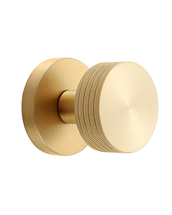 Knurled Brass Passage Door Knob | Diamond-Grip Brushed Brass Handle for Hallway & Closet