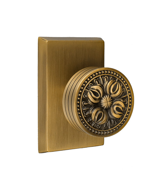 Antique Brass Vintage Floral Privacy Door Knob – Vintage Design Solid Brass Decorative Handle, Secure and Durable for Bedroom and Bathroom Doors (Antique Brass, Privacy-2.375)
