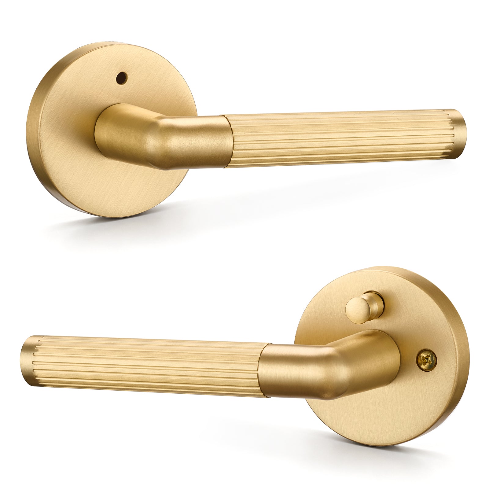 Flirabbit Solid Brass Fluted Door Lever - Modern, Privacy | Brushed Brass