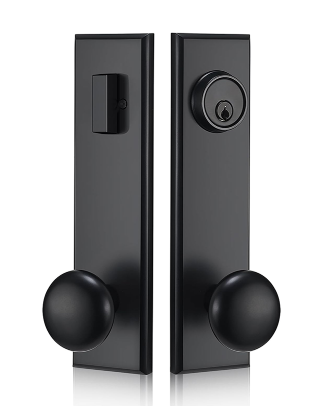 Modern Front Door Handle, Matte Black Entry Door Knobs with Single Cylinder Deadbolt for Exterior Door, Reversible for Right&Left Handed with 3 Keys (Matte Black)
