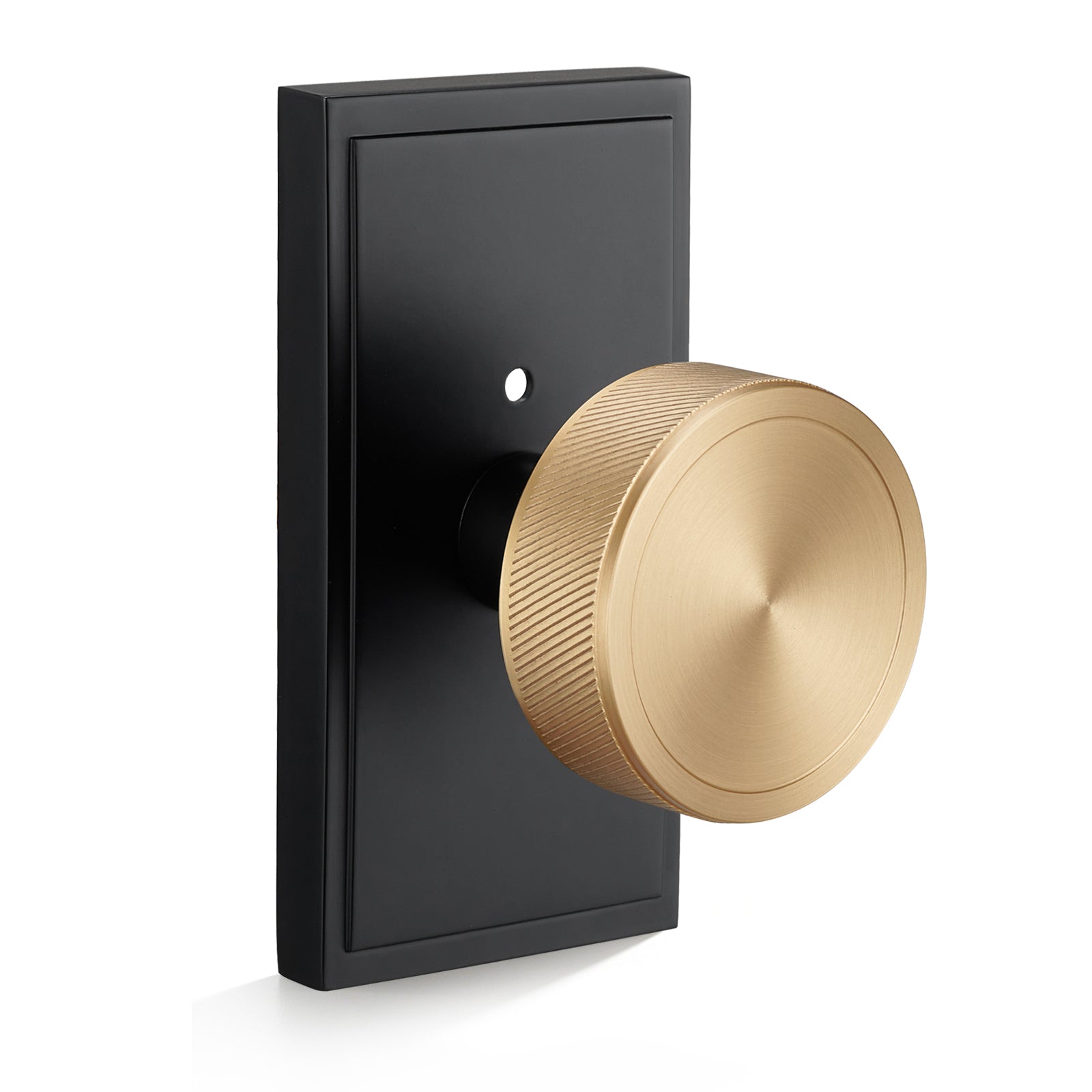 FLIRABBIT Solid Brass Knurled Privacy Door Knob with Matte Black Rosette