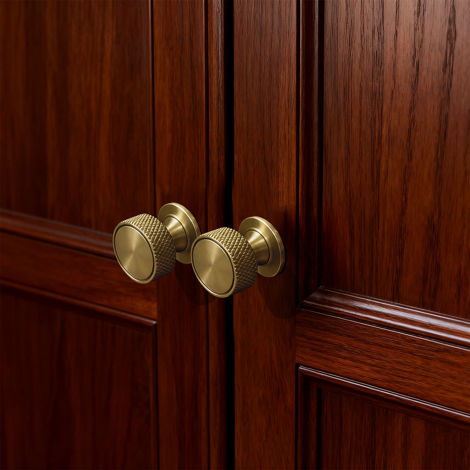 Knurled Grip Solid Brass Cabinet Knobs, Brushed Finish Round Cabinet Handle Pull for Drawer Kitchen Bathroom Dresser