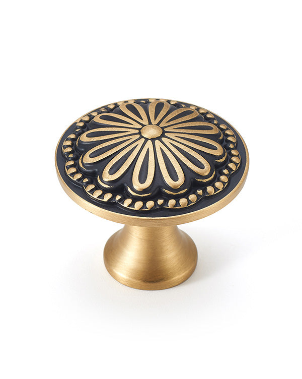 Black and Brushed-Gold Cabinet-Knobs Flower Brass Drawer Pulls for Dresser Cabinet Hardware
