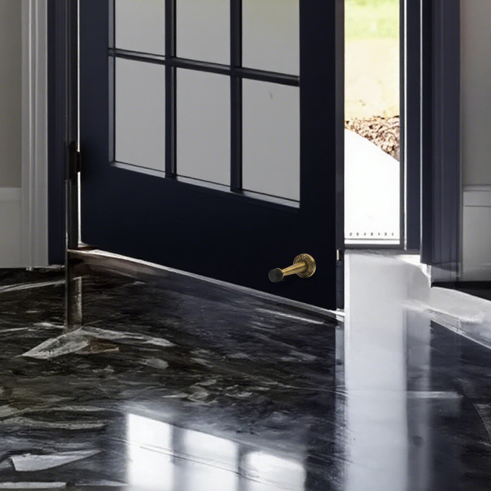 Decorative Antique Brass Door Stopper - Heavy Duty Rigid Door Stop with Rubber Bumper Tips for Wall Protection