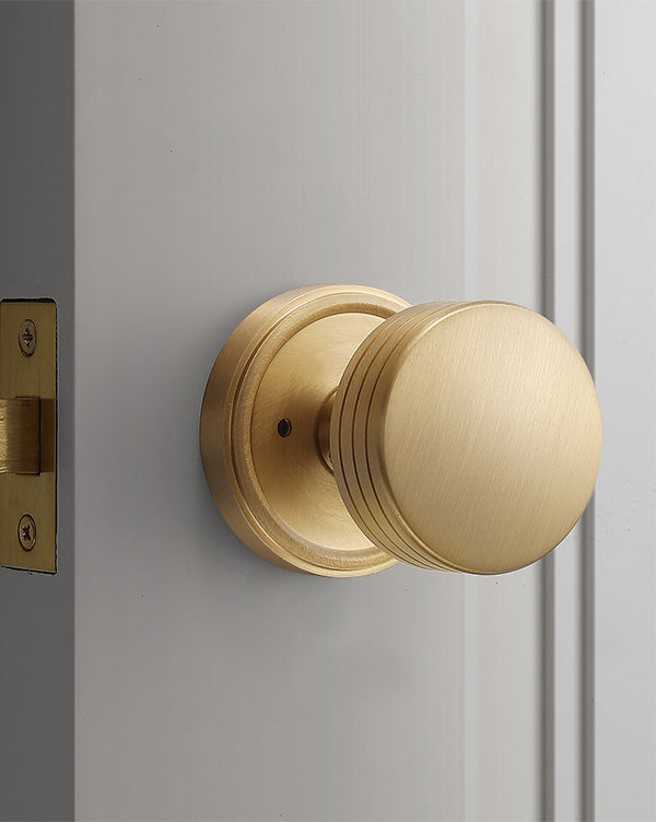 Grooved Brushed Brass Privacy Door Knob | Minimalist Brass Handle for Bedroom & Bathroom