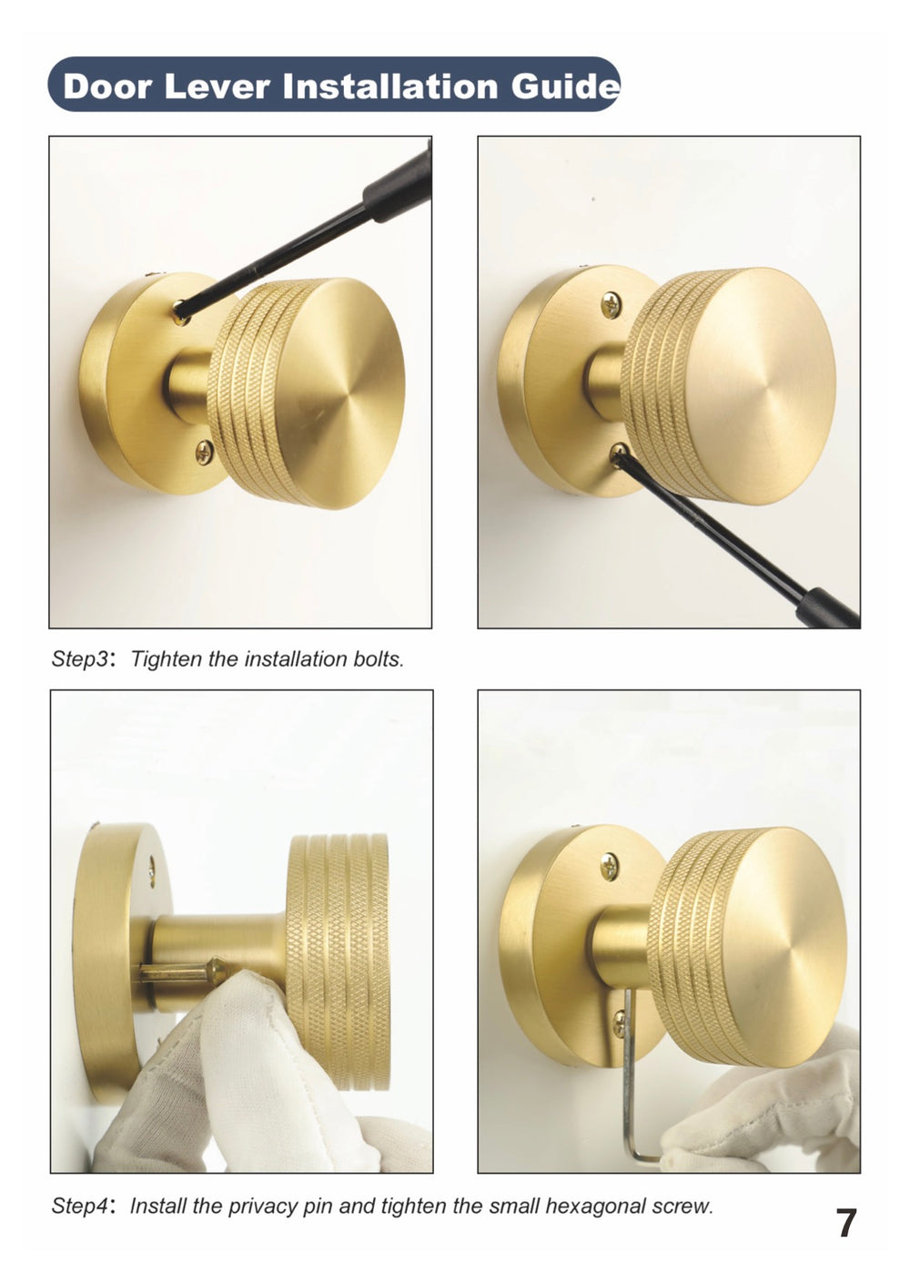 Knurled brass privacy door knobs