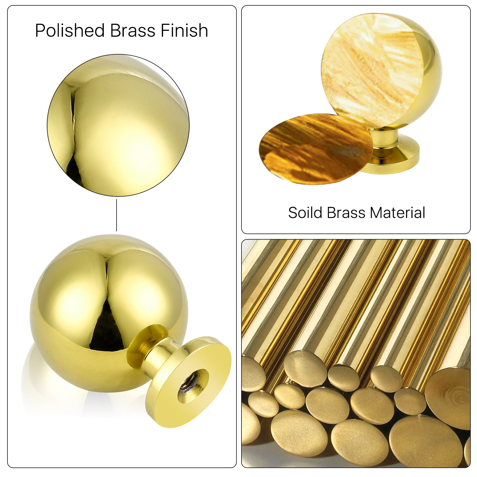 Polished-Brass Drawer Cabinet Knobs - Solid Brass Handles Hardware for Dresser Kitchen Bedroom Bathroom
