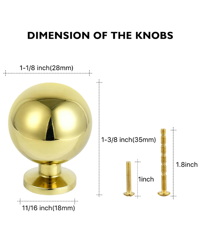Polished-Brass Drawer Cabinet Knobs - Solid Brass Handles Hardware for Dresser Kitchen Bedroom Bathroom (2 Pack)