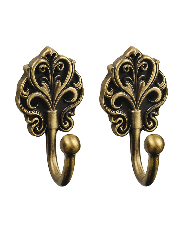 Solid Brass Wall Hooks 2 Pack – Heavy-Duty Decorative Coat Hooks with Antique Floral Design, Rustproof Hangers for Bathroom, Entryway, Bedroom, Closet