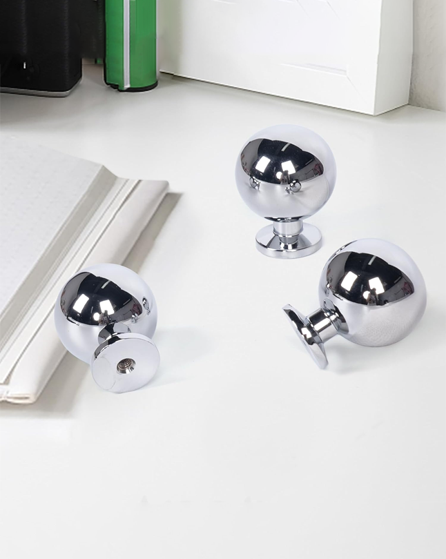 Round-Ball Polished-Chrome Cabinet Knobs - 5 Pack Solid Brass Handles Hardware for Dresser Kitchen Bedroom Bathroom Drawer