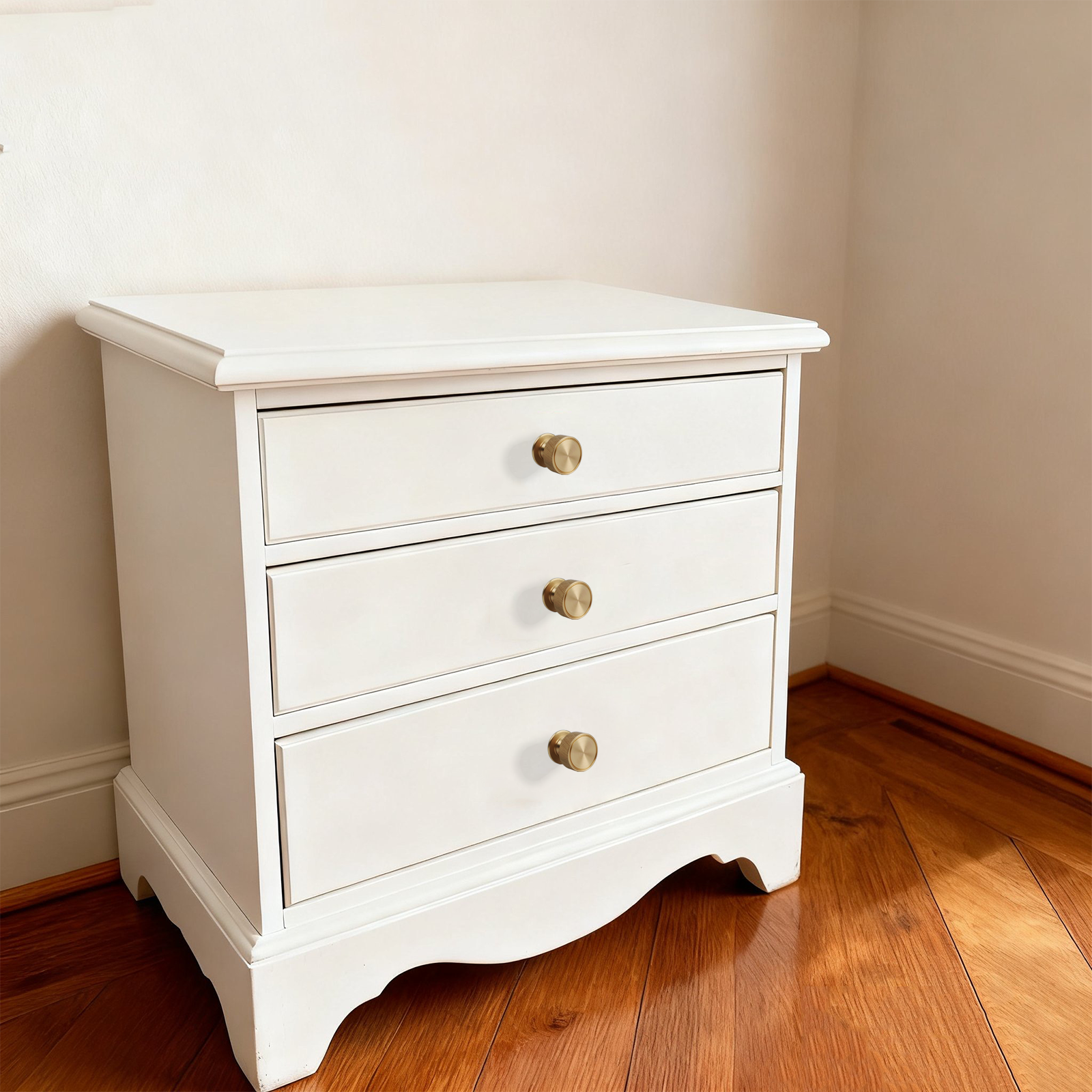 Knurled Grip Solid Brass Cabinet Knobs, Brushed Finish Round Cabinet Handle Pull for Drawer Kitchen Bathroom Dresser