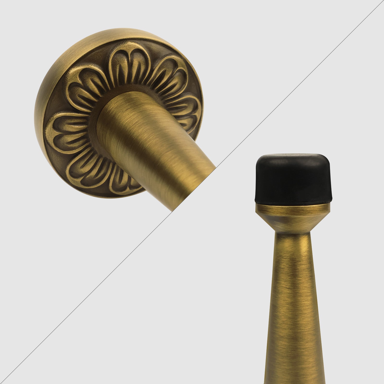 Decorative Antique Brass Door Stopper - Heavy Duty Rigid Door Stop with Rubber Bumper Tips for Wall Protection