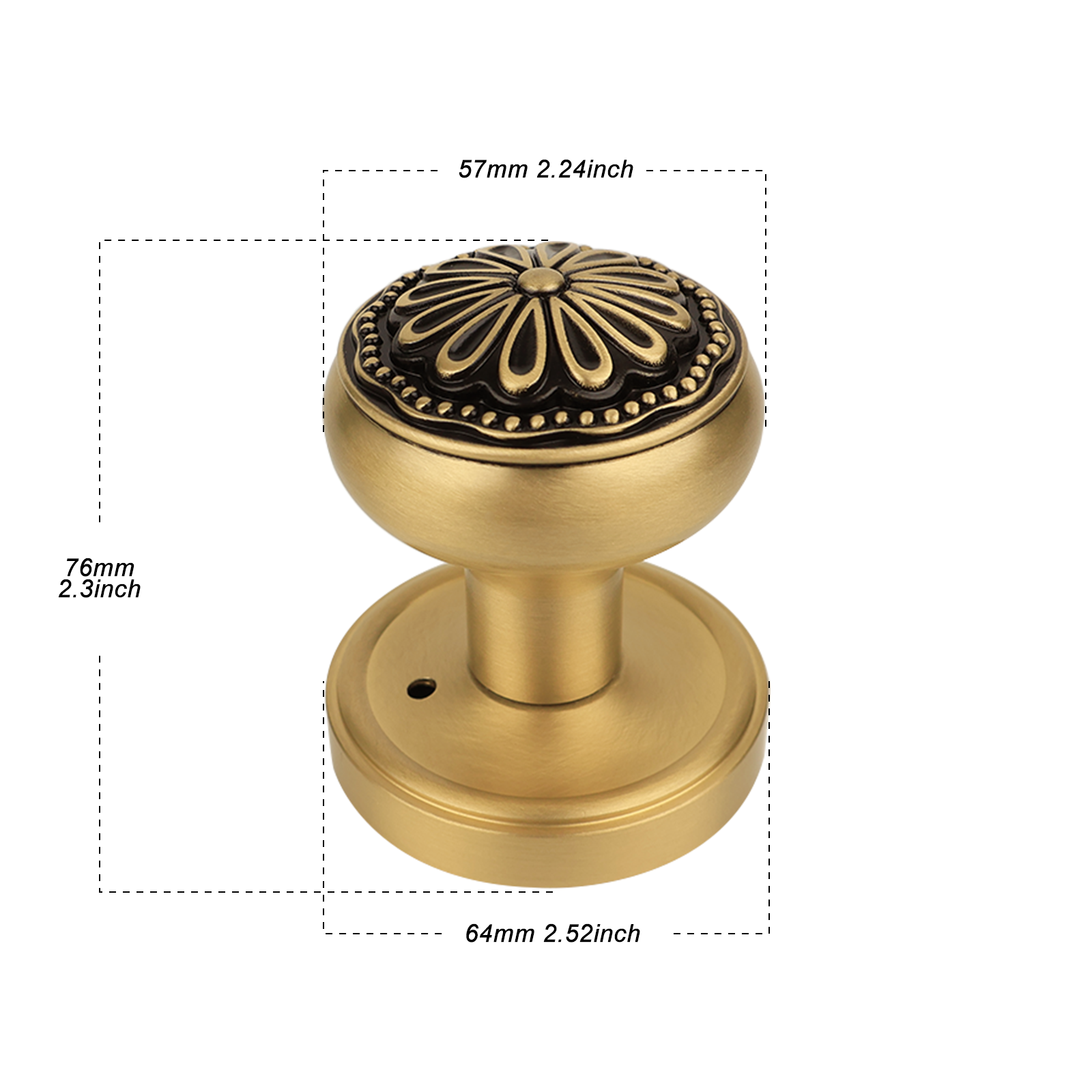 Black and Brushed Brass Door Knobs – Privacy Interior Handle with Floral Medallion, Elegant Art Deco Style for Bedroom and Bathroom Doors (Black and Brushed Brass, Privacy-2.375)