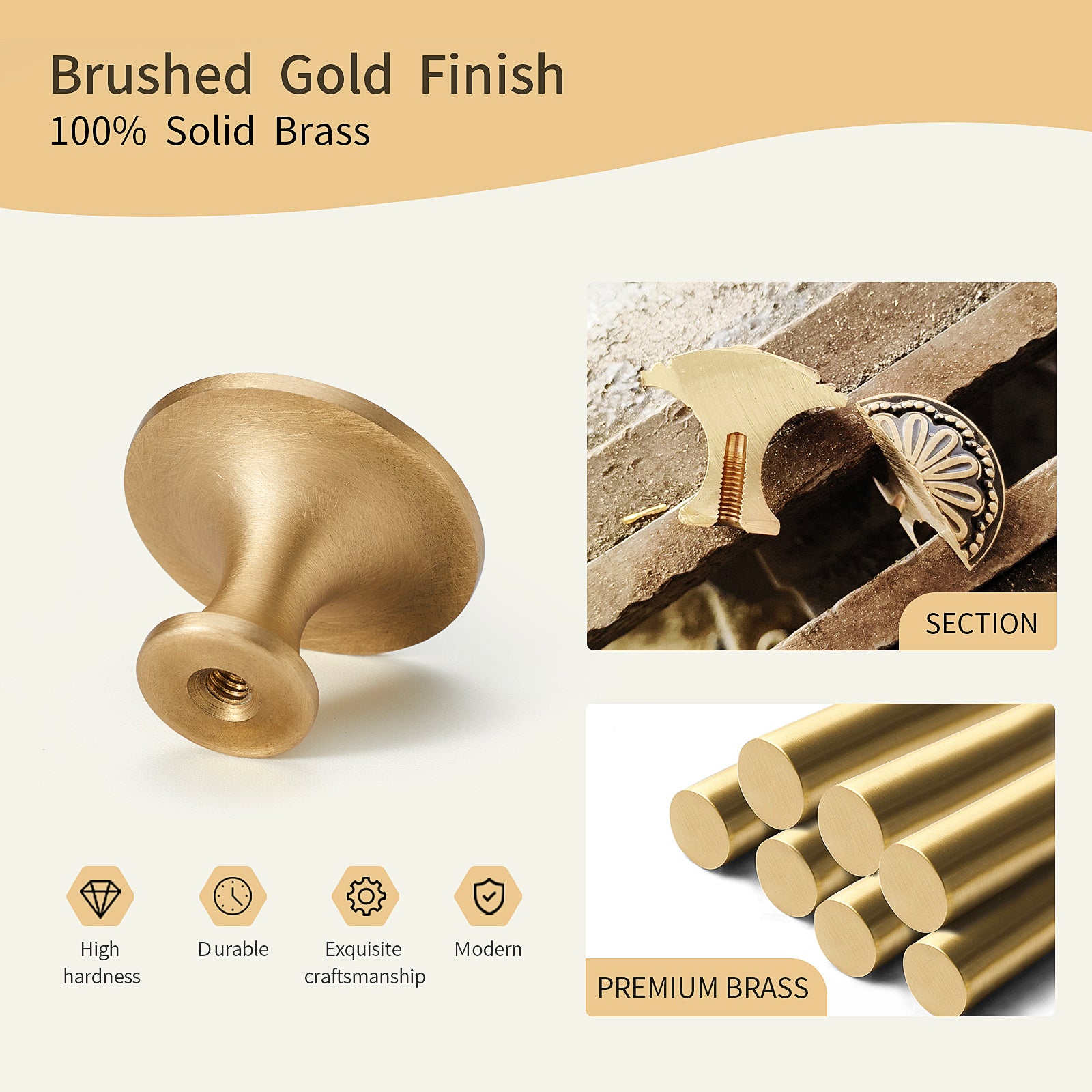 Black and Brushed-Gold Cabinet-Knobs Flower Brass Drawer Pulls for Dresser Cabinet Hardware