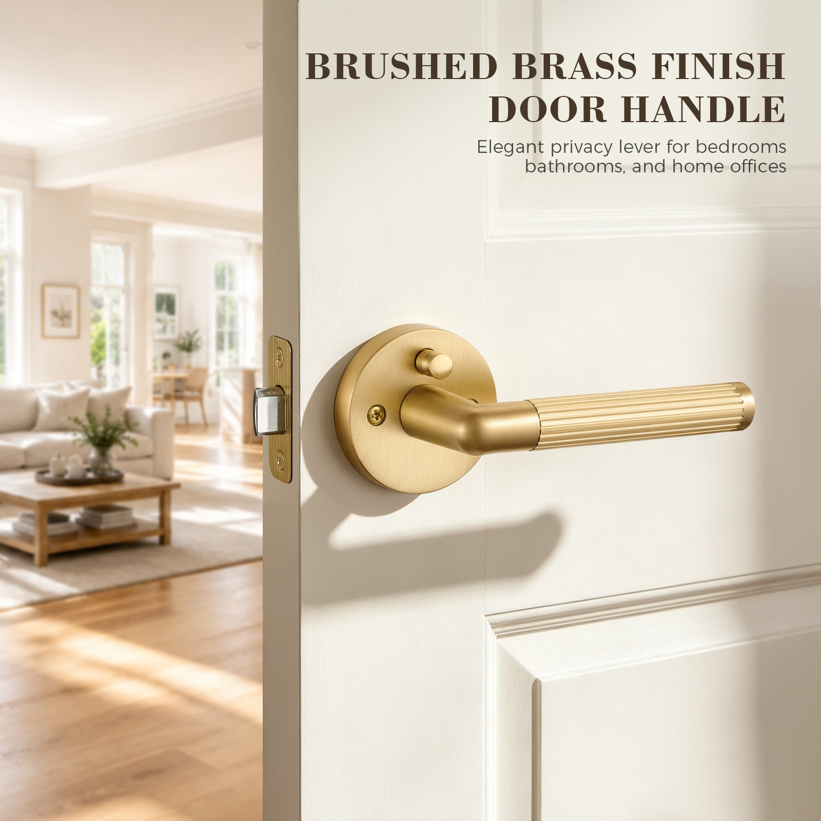 Flirabbit Solid Brass Fluted Door Lever - Modern, Privacy | Brushed Brass