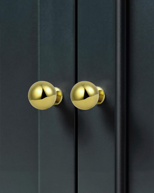 Polished-Brass Drawer Cabinet Knobs - Solid Brass Handles Hardware for Dresser Kitchen Bedroom Bathroom (2 Pack)