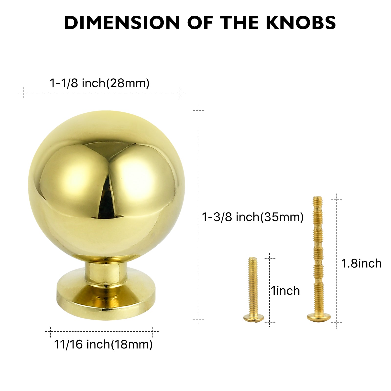 Polished-Brass Drawer Cabinet Knobs - Solid Brass Handles Hardware for Dresser Kitchen Bedroom Bathroom