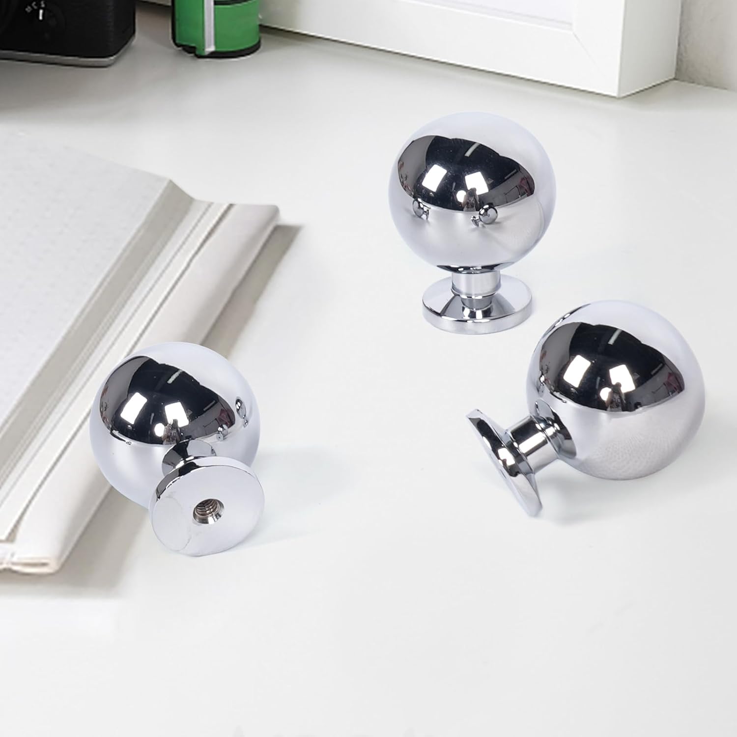 Round-Ball Polished-Chrome Cabinet Knobs Solid Brass Handles Hardware for Dresser Kitchen Bedroom Bathroom Drawer