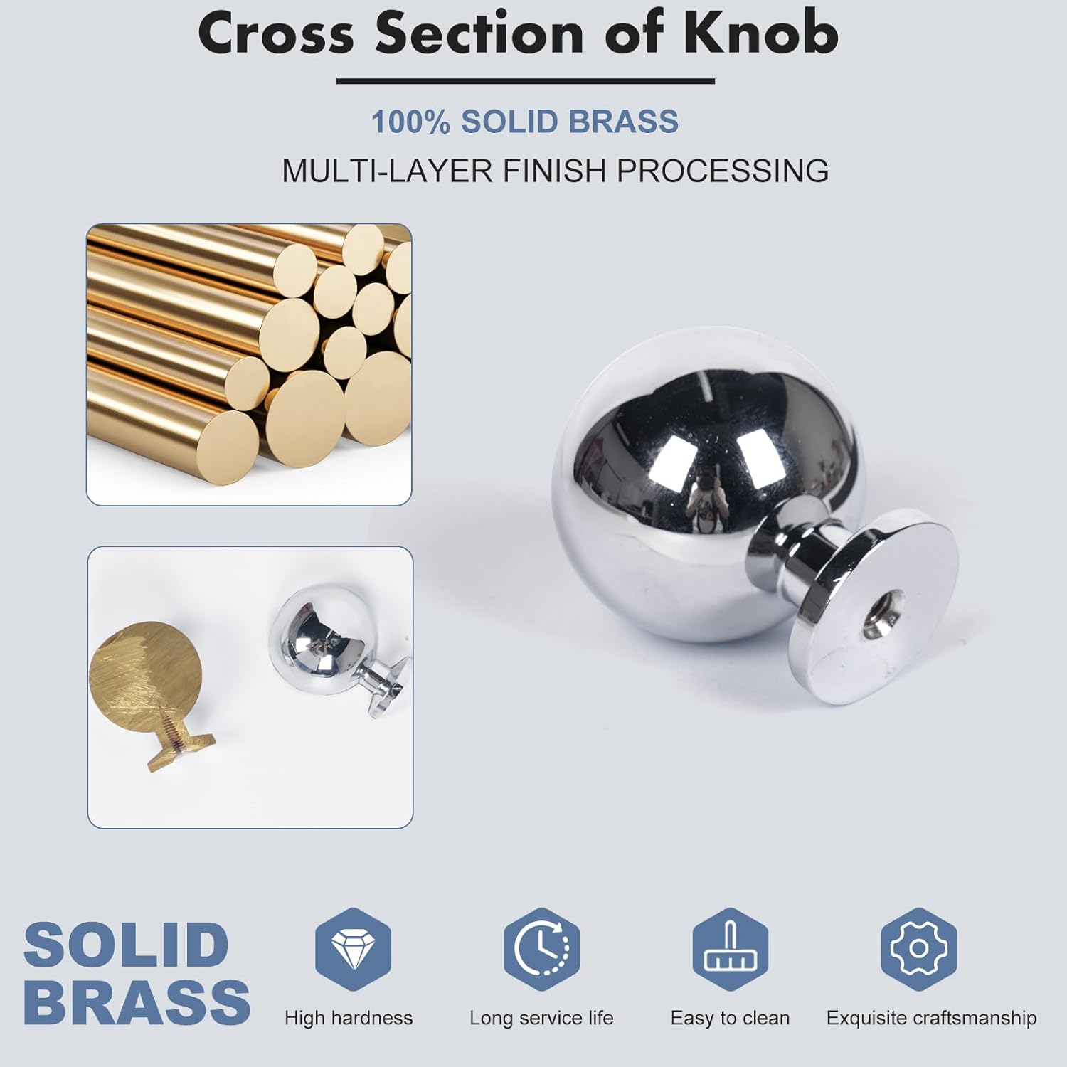 Polished Chrome Cabinet Knob | Round Solid Brass Drawer Pull for Kitchen, Bathroom & Dresser