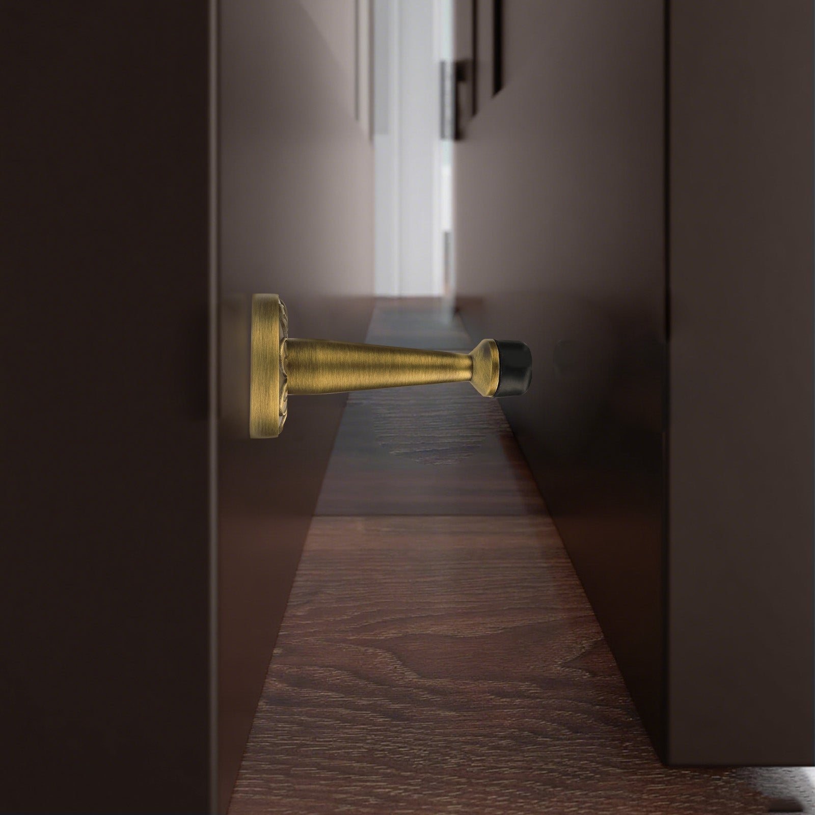 Antique Brass Door Stopper | Decorative Floral Brass Wall Mount Door Stop with Rubber Bumper