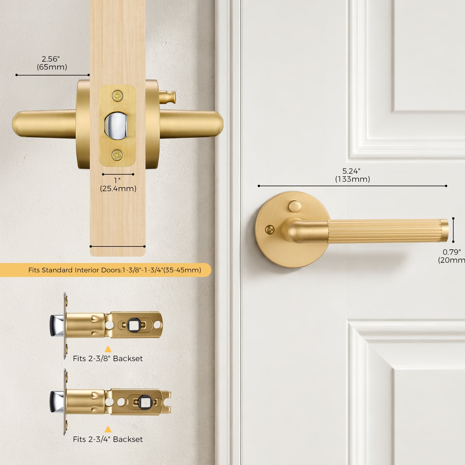 Flirabbit Solid Brass Fluted Door Lever - Modern, Privacy | Brushed Brass