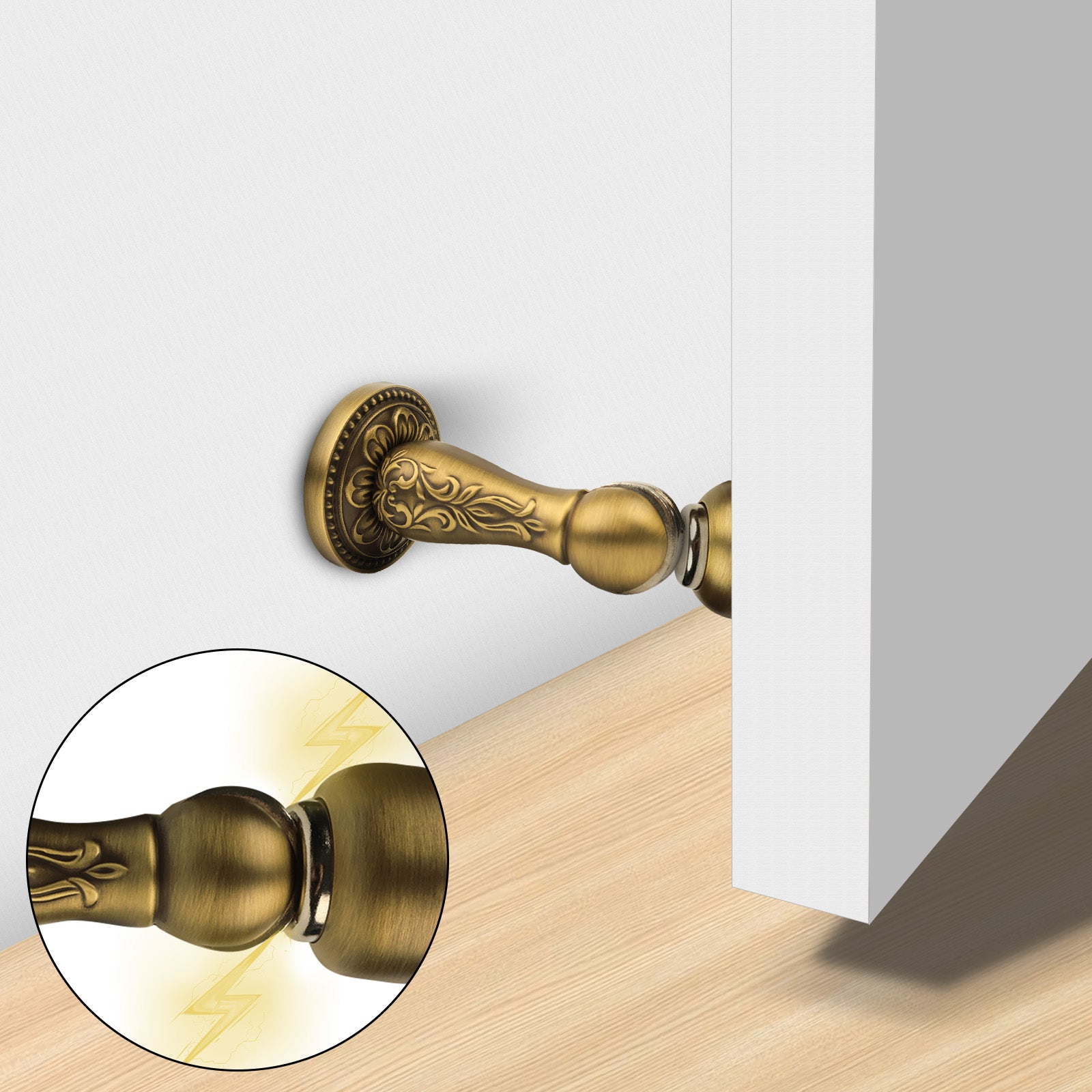 Antique Brass Magnetic Door Stop | Decorative Floral Brass Door Catch with Wall Magnet for Floor Mount