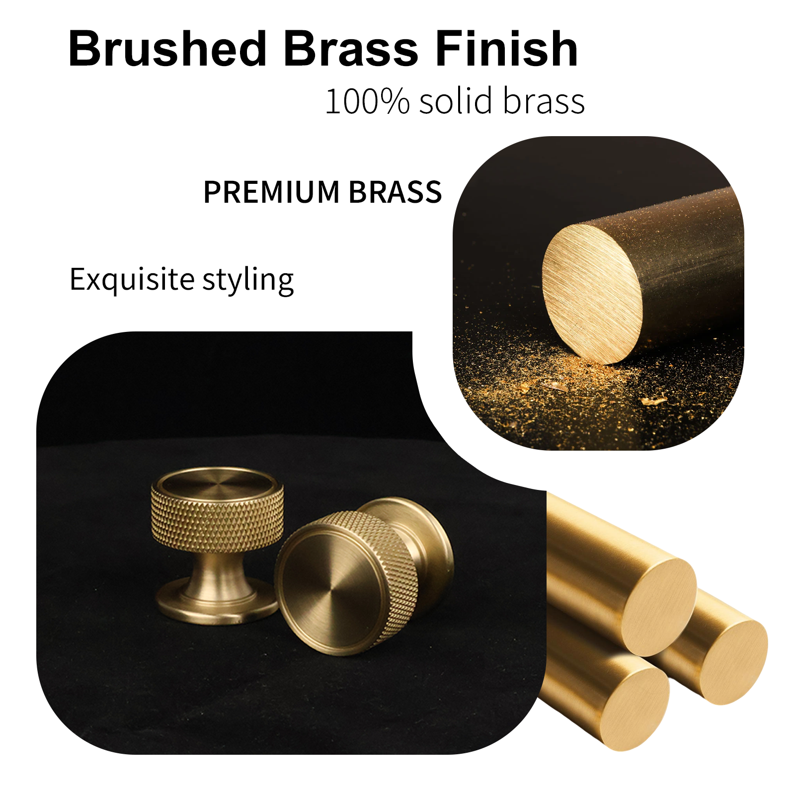 Knurled Grip Solid Brass Cabinet Knobs, Brushed Finish Round Cabinet Handle Pull for Drawer Kitchen Bathroom Dresser