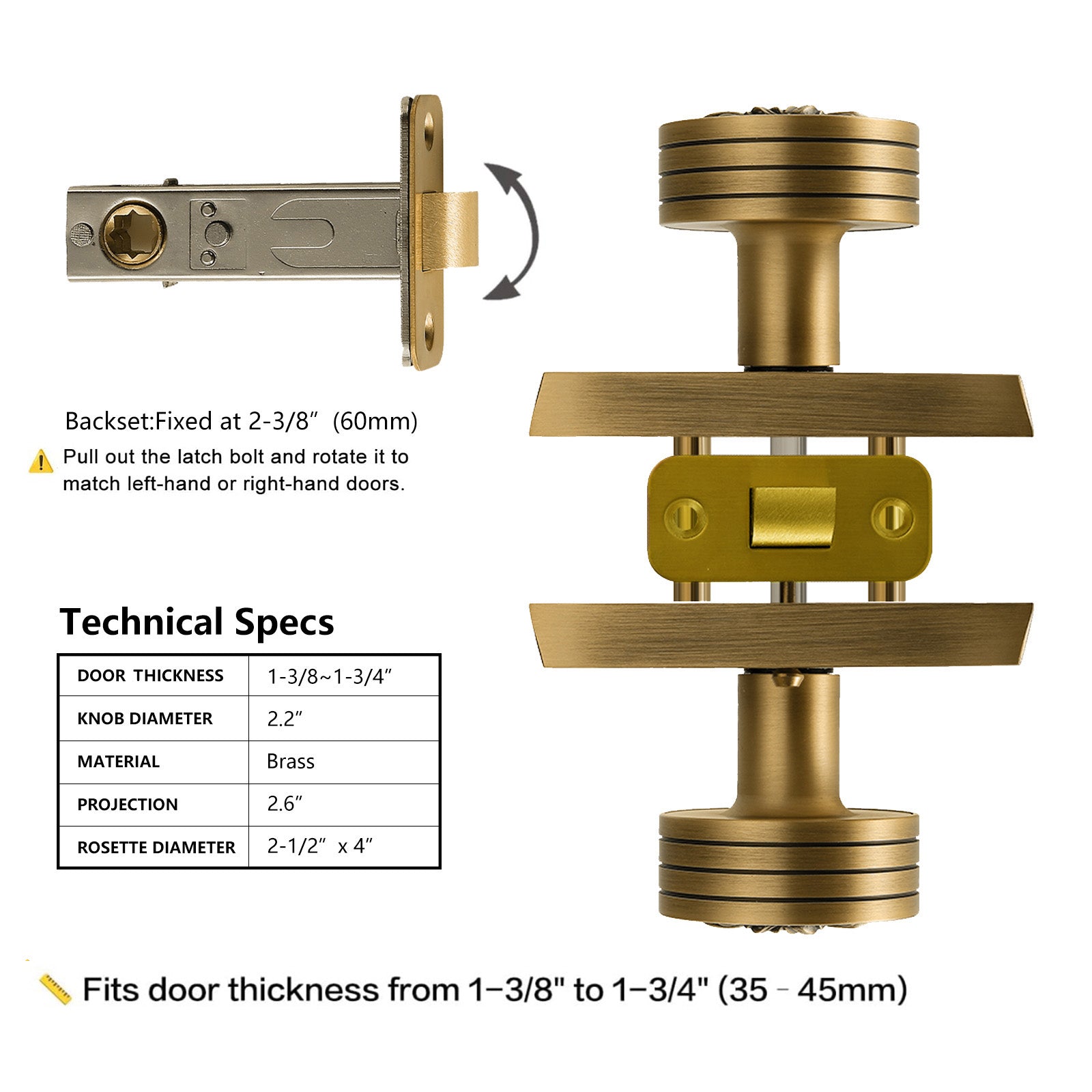 Antique Brass Floral Privacy Door Knob | Square Rosette Brass Handle for Bedroom & Bathroom
