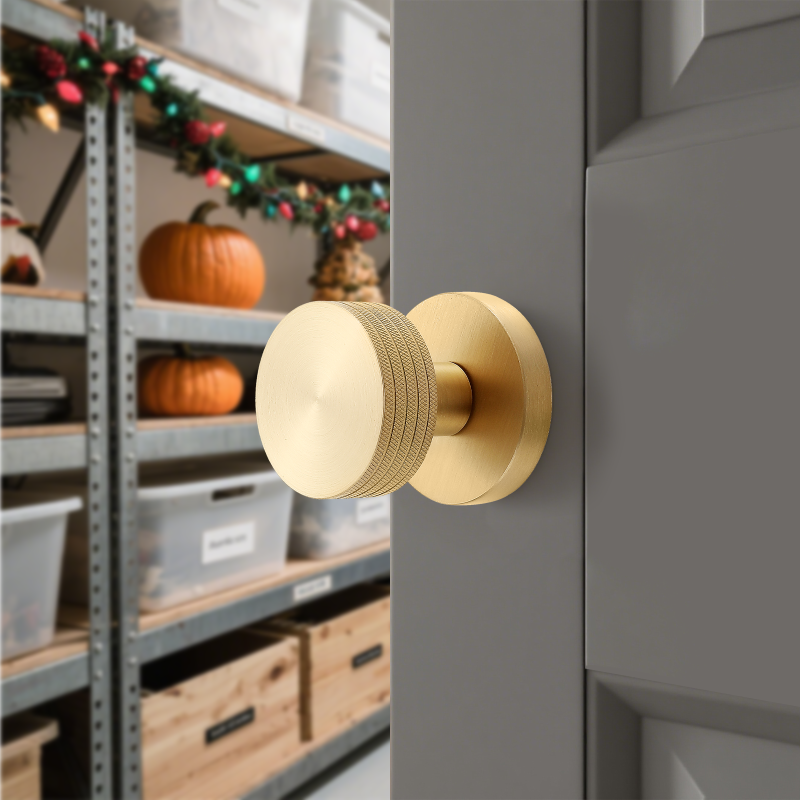 Knurled Brass Dummy Door Knob Set | Diamond-Grip Brushed Brass Decorative Handle for Closet & French Doors (2 Pack)