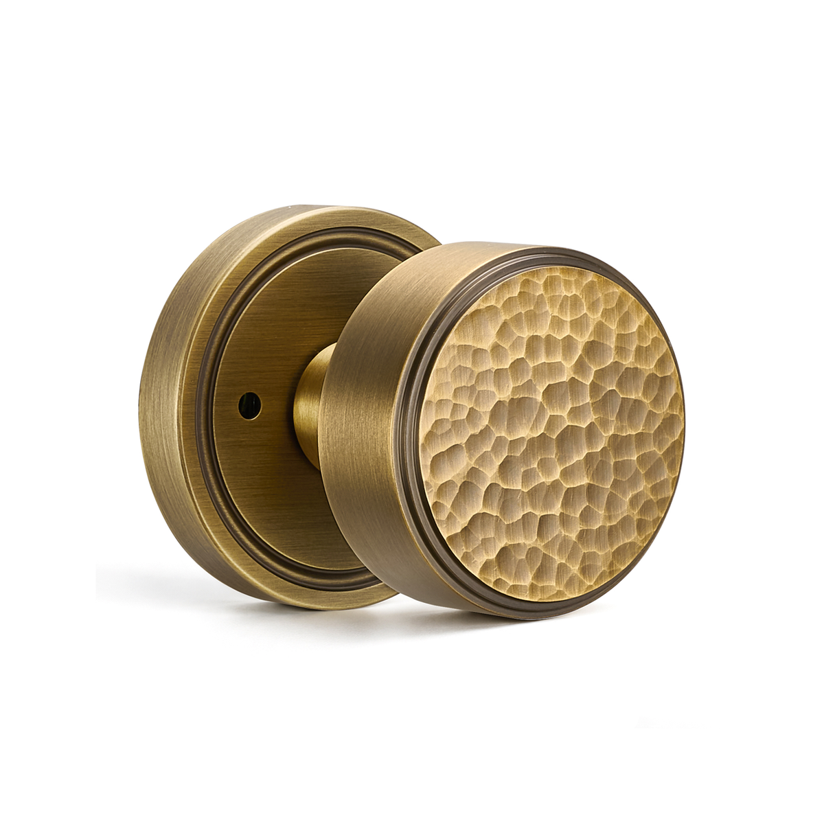 FLIRABBIT Solid Brass Hammered Privacy Door Knob in Antique Brass Finish with Tiered Round Rosette