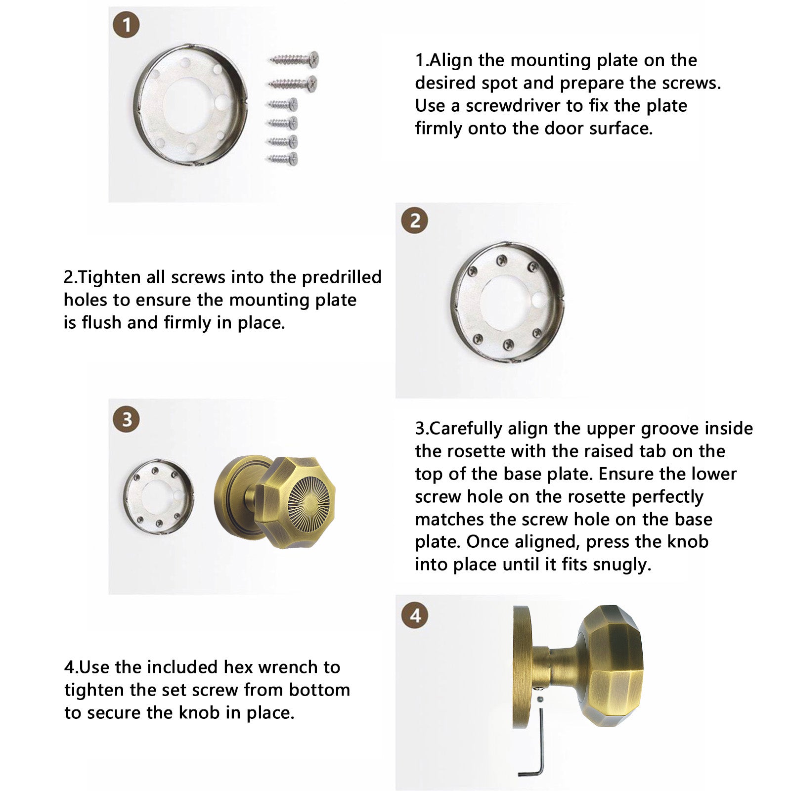 Sunburst Octagonal Antique Brass Dummy Door Knob Set | Art Deco Decorative Brass Handle for Closet & French Doors (2 Pack)