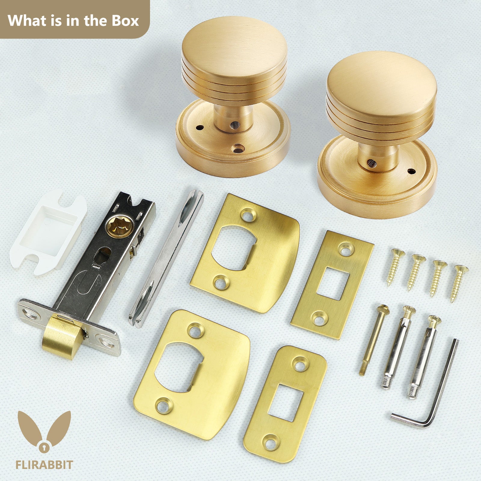 Grooved Brushed Brass Passage Door Knob | Minimalist Brass Handle for Hallway & Closet