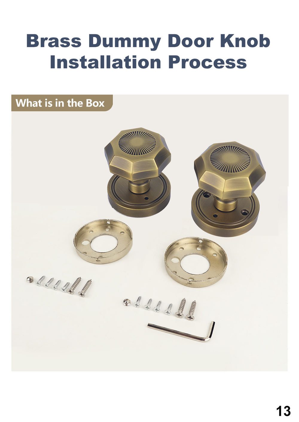 Octagonal Sunburst Brass Door Knob