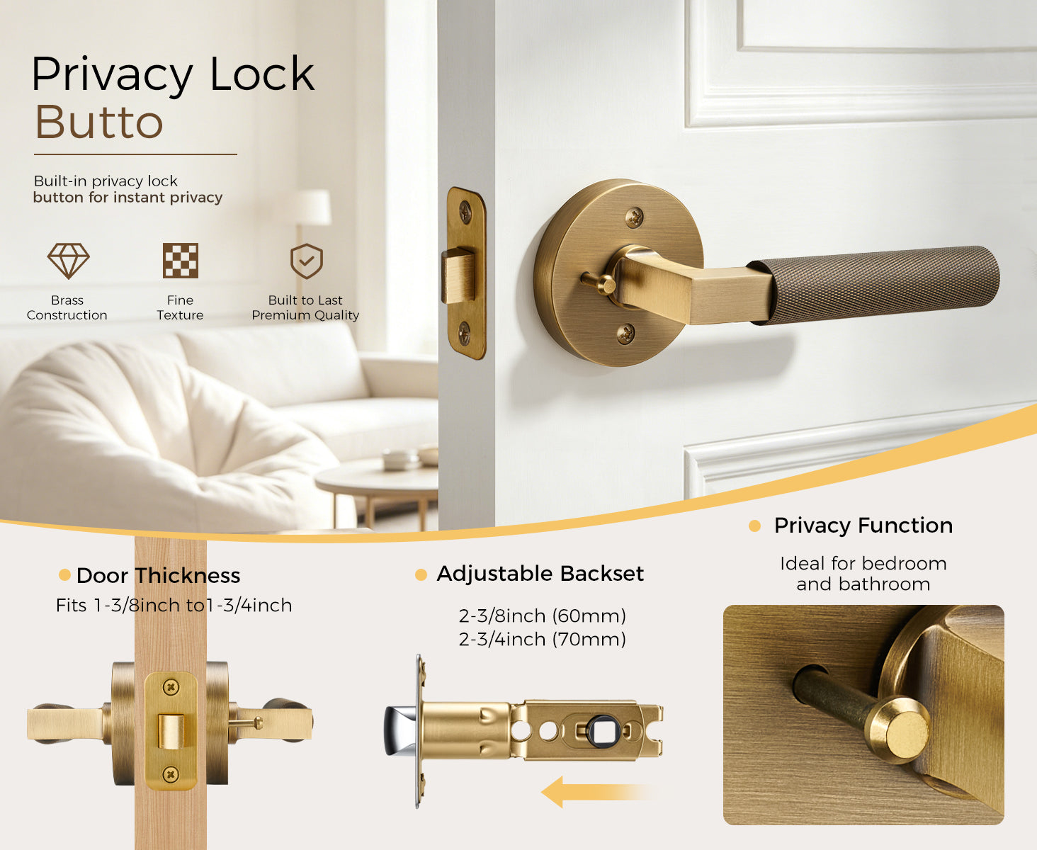The Art of Precision Knurling | Antique Brushed Brass Diamond-Cut Linear Privacy Door Lever for Bedrooms & Bathrooms