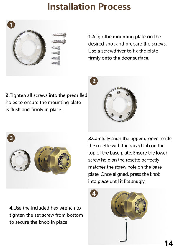 Octagonal Sunburst Brass Door Knob