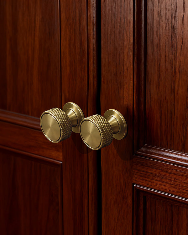 Knurled Grip Solid Brass Cabinet Knobs, Brushed Finish Round Cabinet Handle Pull for Drawer Kitchen Bathroom Dresser