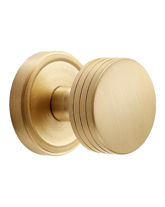 Minimalist Brass Privacy Door Knob – Decorative Groove Design, Brushed Brass Finish, Solid Brass Latch – 60mm Fixed Backset for Bedroom & Bathroom (Brushed Brass, Privacy-2.375 in)