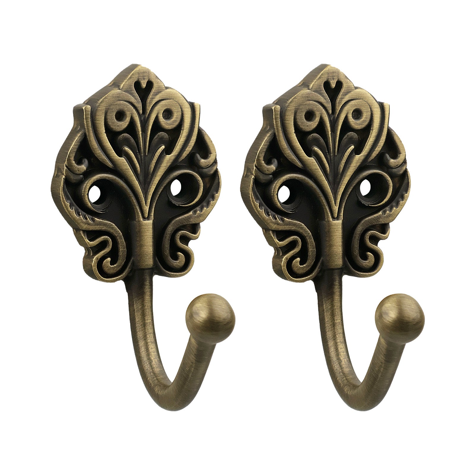Antique Brass Wall Hook | Decorative Acanthus Floral Coat Hook for Entryway, Bathroom & Bedroom (2 Pack)