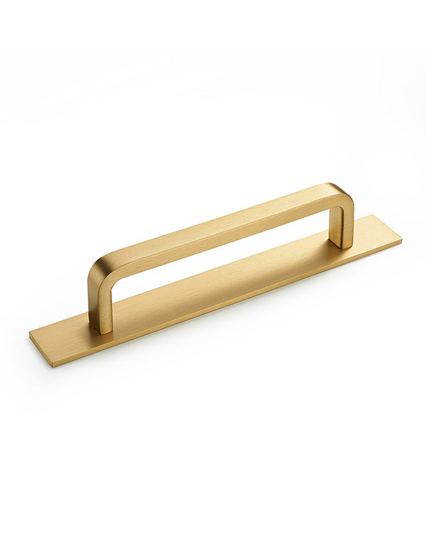 Solid brass cabinet handles with back panel, brushed gold modern drawer handles, suitable for cabinets, drawers and wardrobes (brushed gold, 5-inch (128 mm) hole spacing).