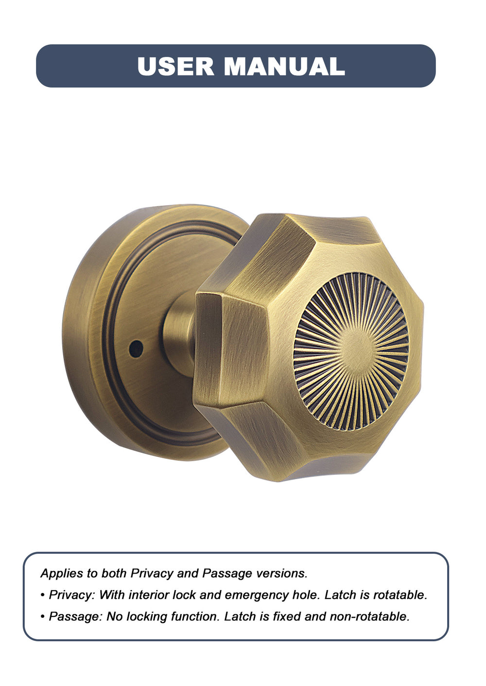 Octagonal Sunburst Brass Door Knob