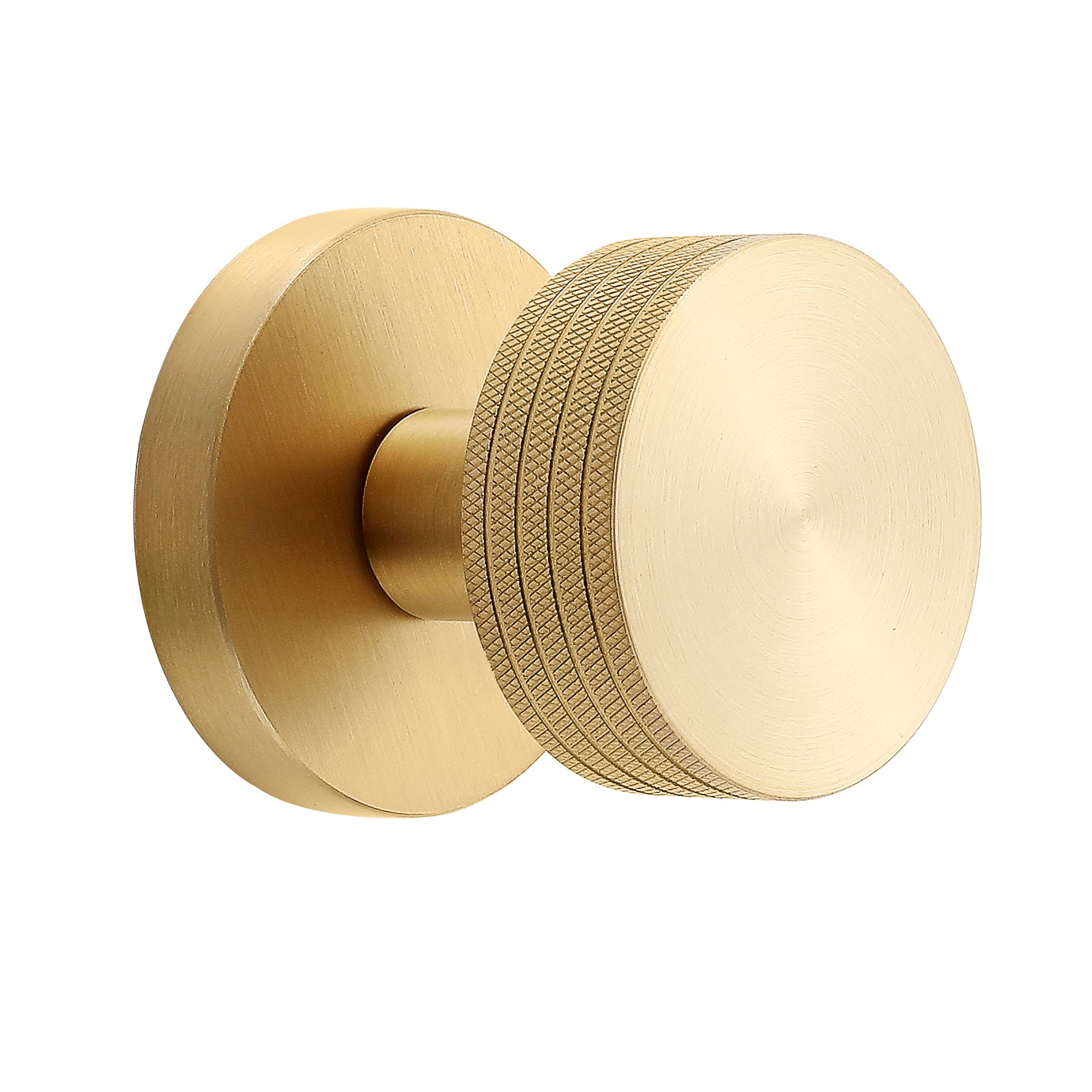 Knurled Brass Privacy Door Knob – Solid Brass Industrial Style Handle with Brushed Finish – Fixed 70mm Backset for Bedroom & Bathroom Doors (Brushed Brass, Privacy-2.75 in)