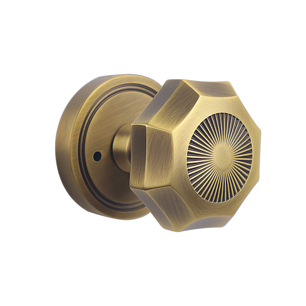 Octagonal Sunburst Brass Door Knob