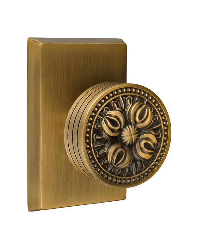 FLIRABBIT Antique Brass Vintage Floral Door Knob – Solid Brass Construction, Vintage Design, Secure and Durable for Home and Office (Antique Brass, Privacy)