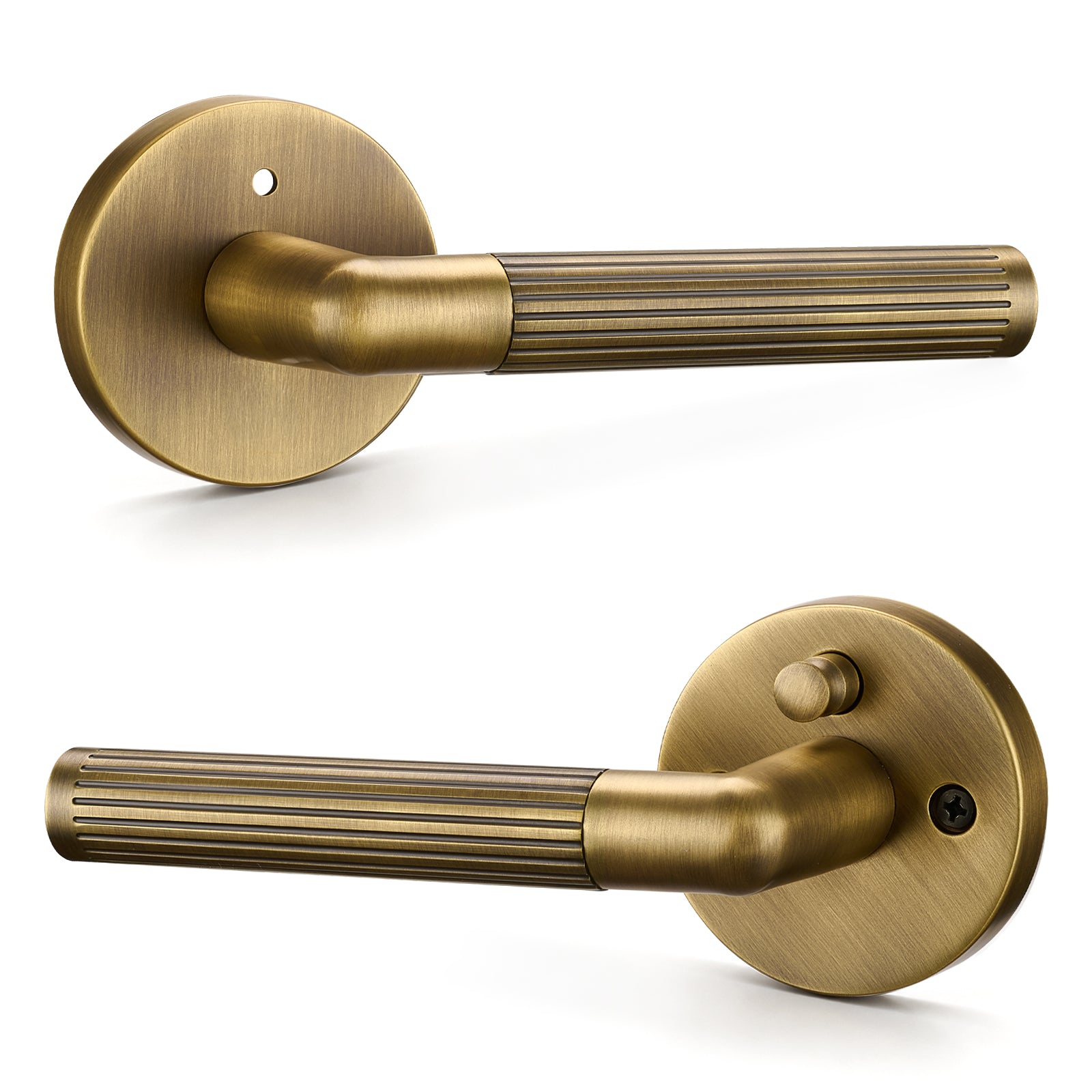 Flirabbit Solid Brass Fluted Door Lever - Modern, Privacy | Antique Brass