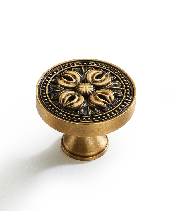 Antique Brass Floral Cabinet Knob | Vintage Brass Drawer Pull for Kitchen, Dresser & Wardrobe