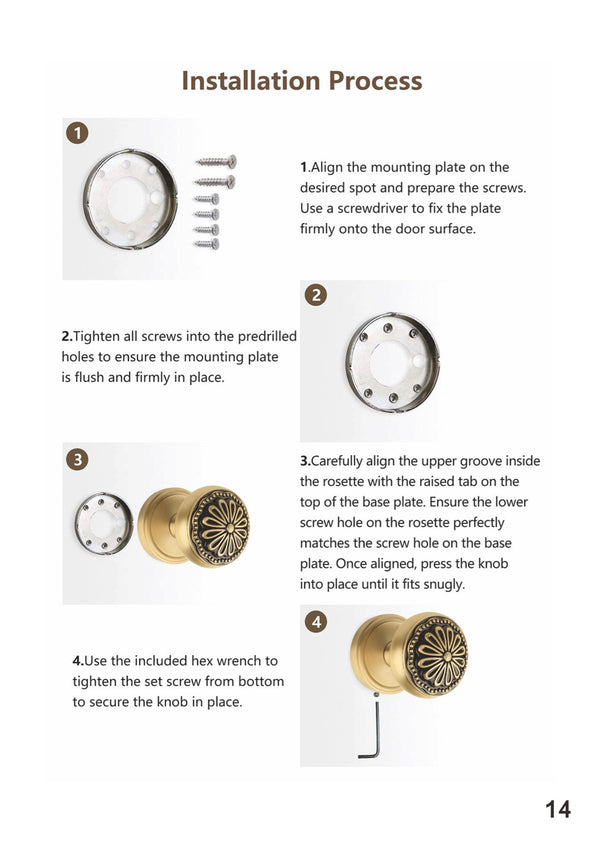 Black gold flower door lock